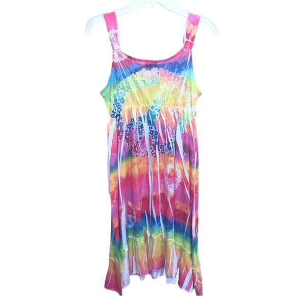 NWOT M Emily West Tie Dye Peace Sign Girls Casual Summer Vacation Dress - Picture 2 of 5